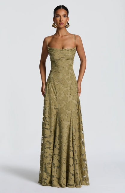 ELEGANTE VESTIDO MAXI CEREZA