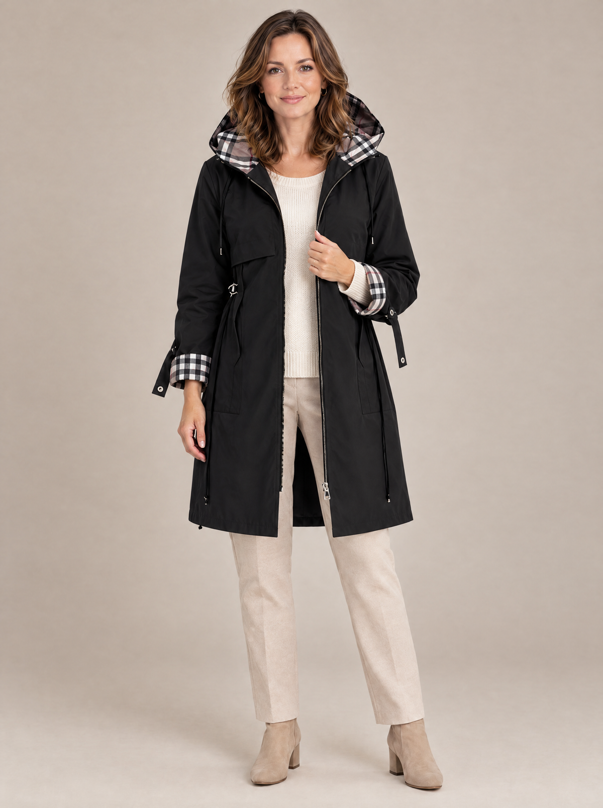 Abrigo Élise Zip negro - abierto