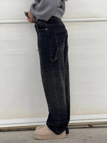 JEANS ANCHOS CON BRILLANTES
