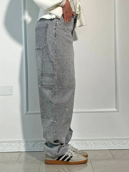 JEANS ANCHOS CON BRILLANTES