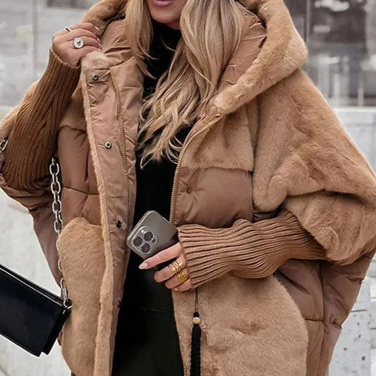 CHAQUETA ACOLCHADA PATCHWORK CON CAPUCHA